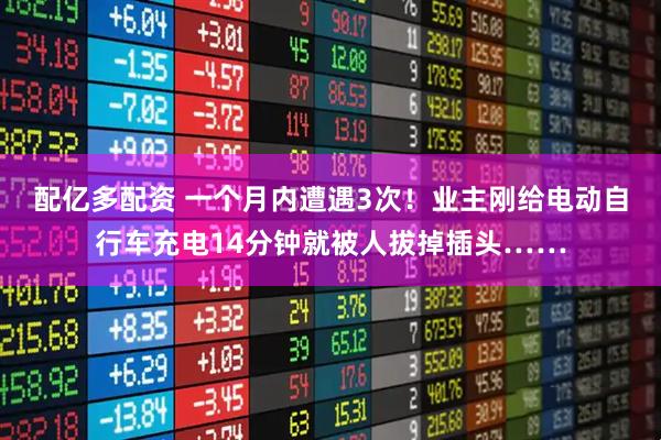 配亿多配资 一个月内遭遇3次！业主刚给电动自行车充电14分钟就被人拔掉插头……