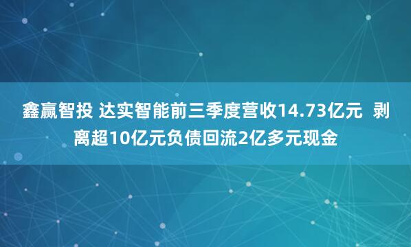 鑫赢智投 达实智能前三季度营收14.73亿元  剥离超10亿元负债回流2亿多元现金